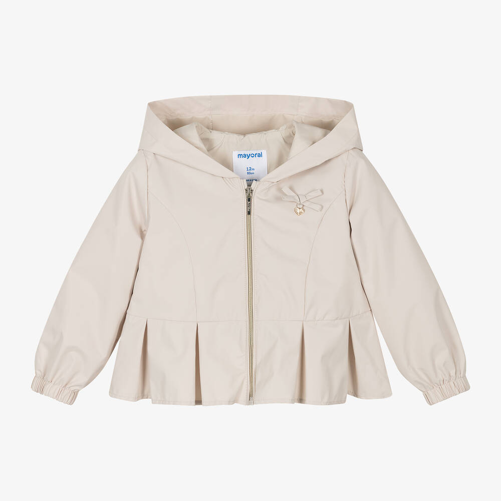 Mayoral - Girls Beige Hooded Jacket | Childrensalon