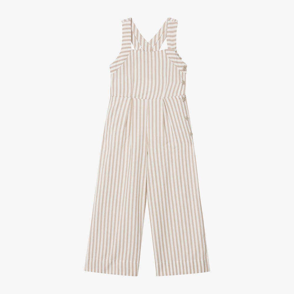 Mayoral - Girls Beige Striped Jumpsuit | Childrensalon