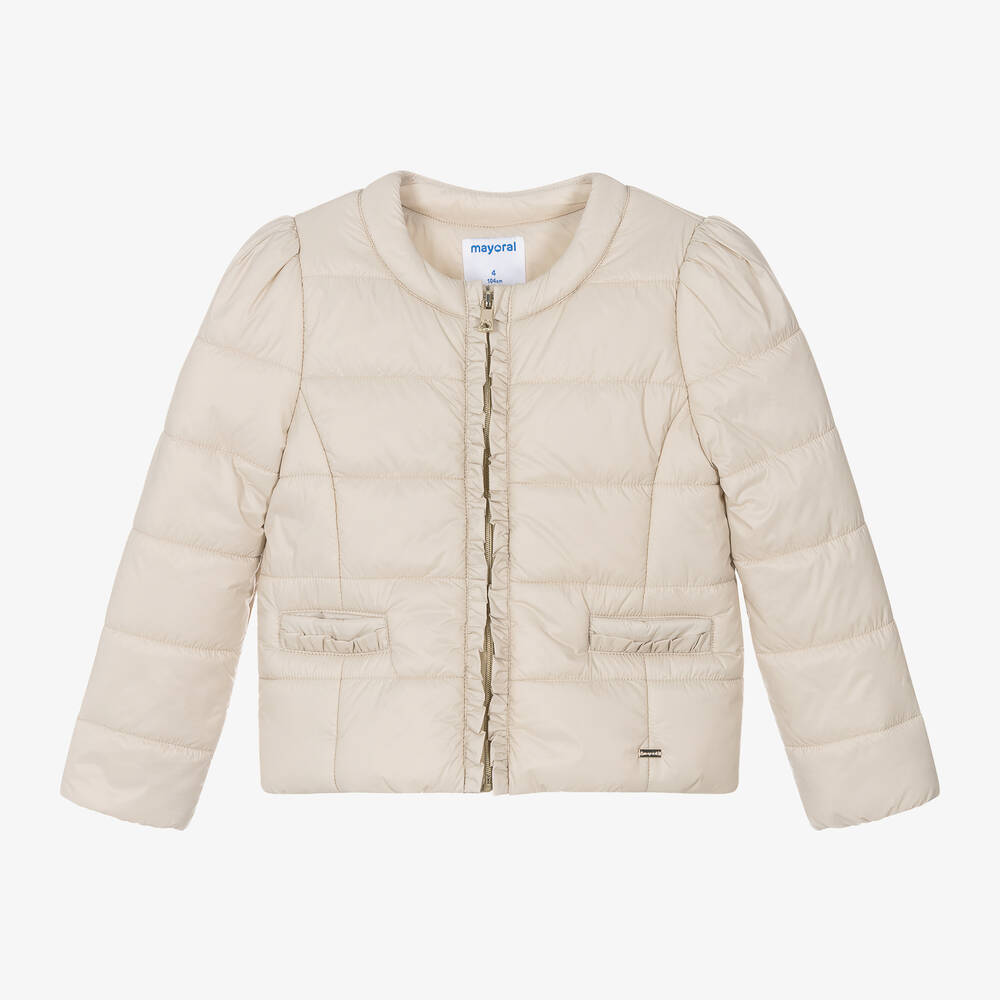 Mayoral - Girls Beige Zip-Up Puffer Jacket | Childrensalon