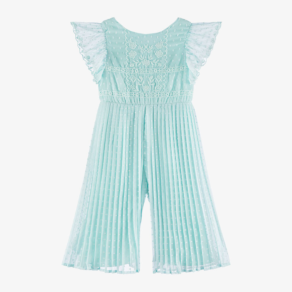 Mayoral - Girls Blue Chiffon Pleated Jumpsuit  | Childrensalon