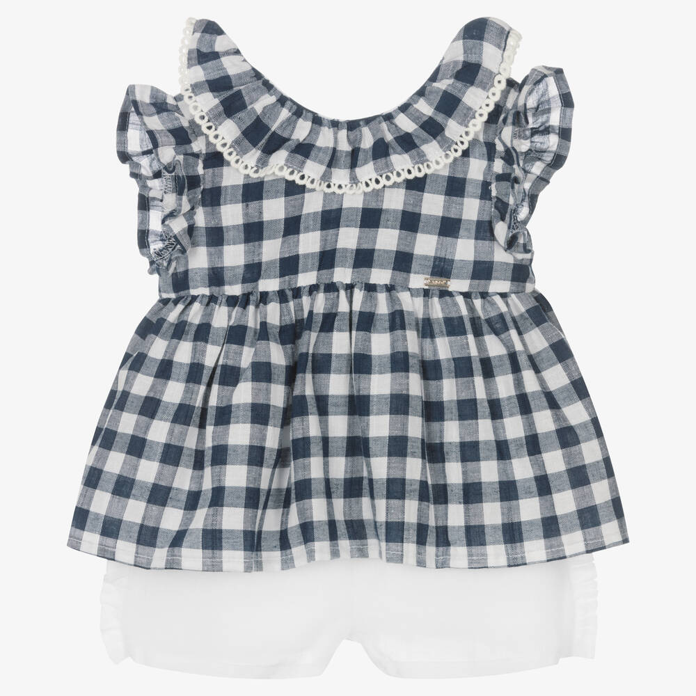 Mayoral - Ensemble short bleu et blanc en lin | Childrensalon