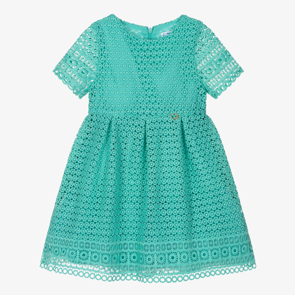 Mayoral - Girls Green Guipure Lace Dress | Childrensalon