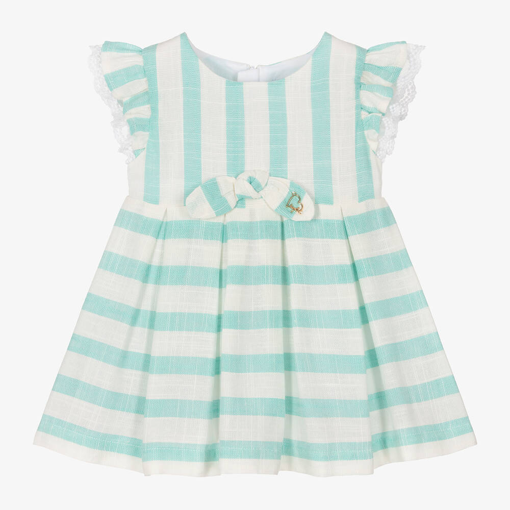 Mayoral - Girls Green & Ivory Stripe Viscose Dress | Childrensalon