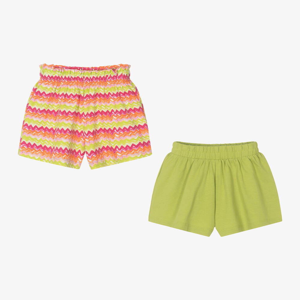 Mayoral - Girls Green & Pink Cotton Shorts (2 Pack) | Childrensalon