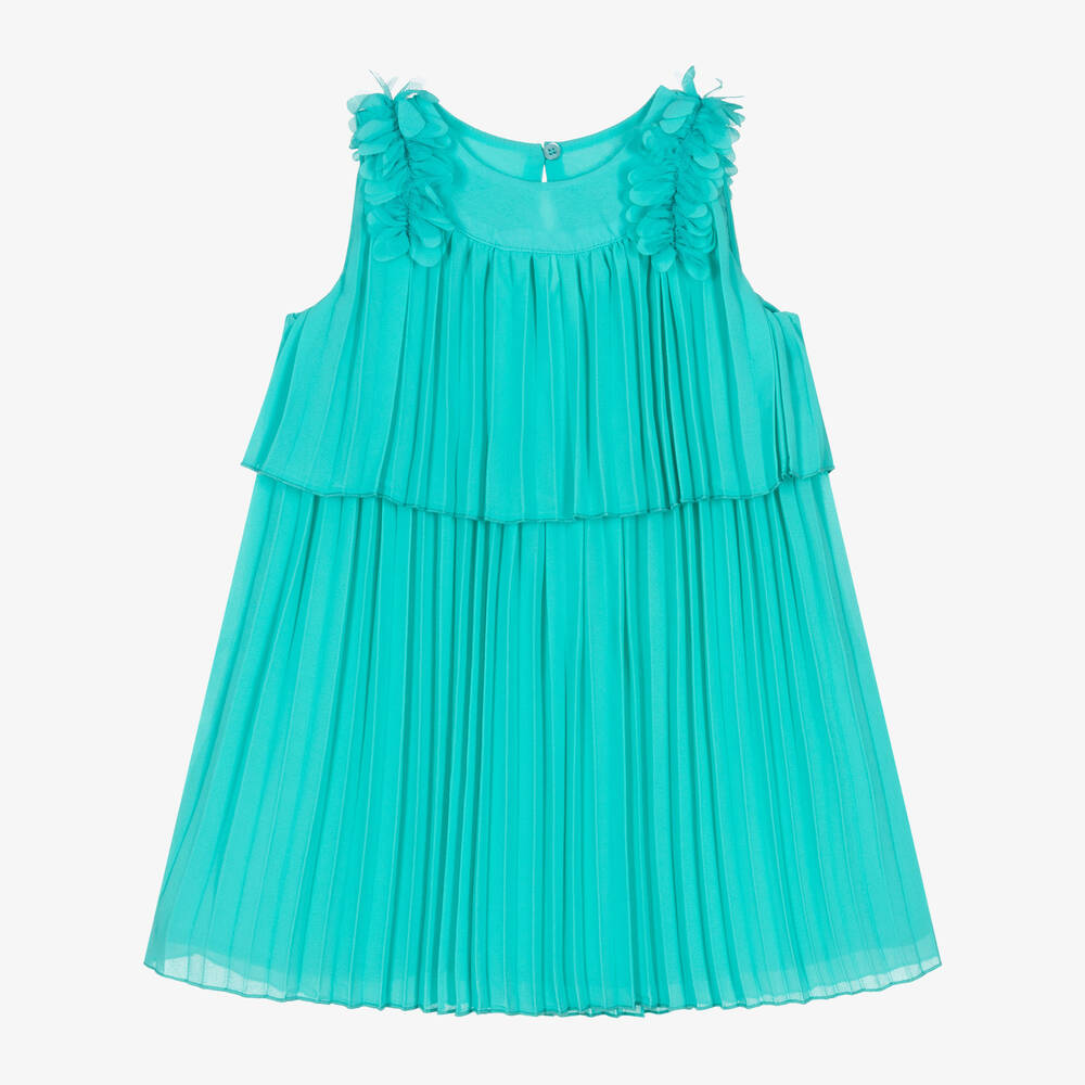 Mayoral - Girls Green Pleated Chiffon Dress | Childrensalon