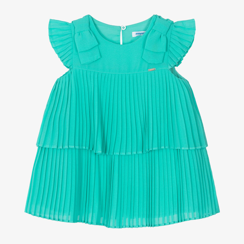 Mayoral - Girls Green Pleated Crêpe Chiffon Dress | Childrensalon