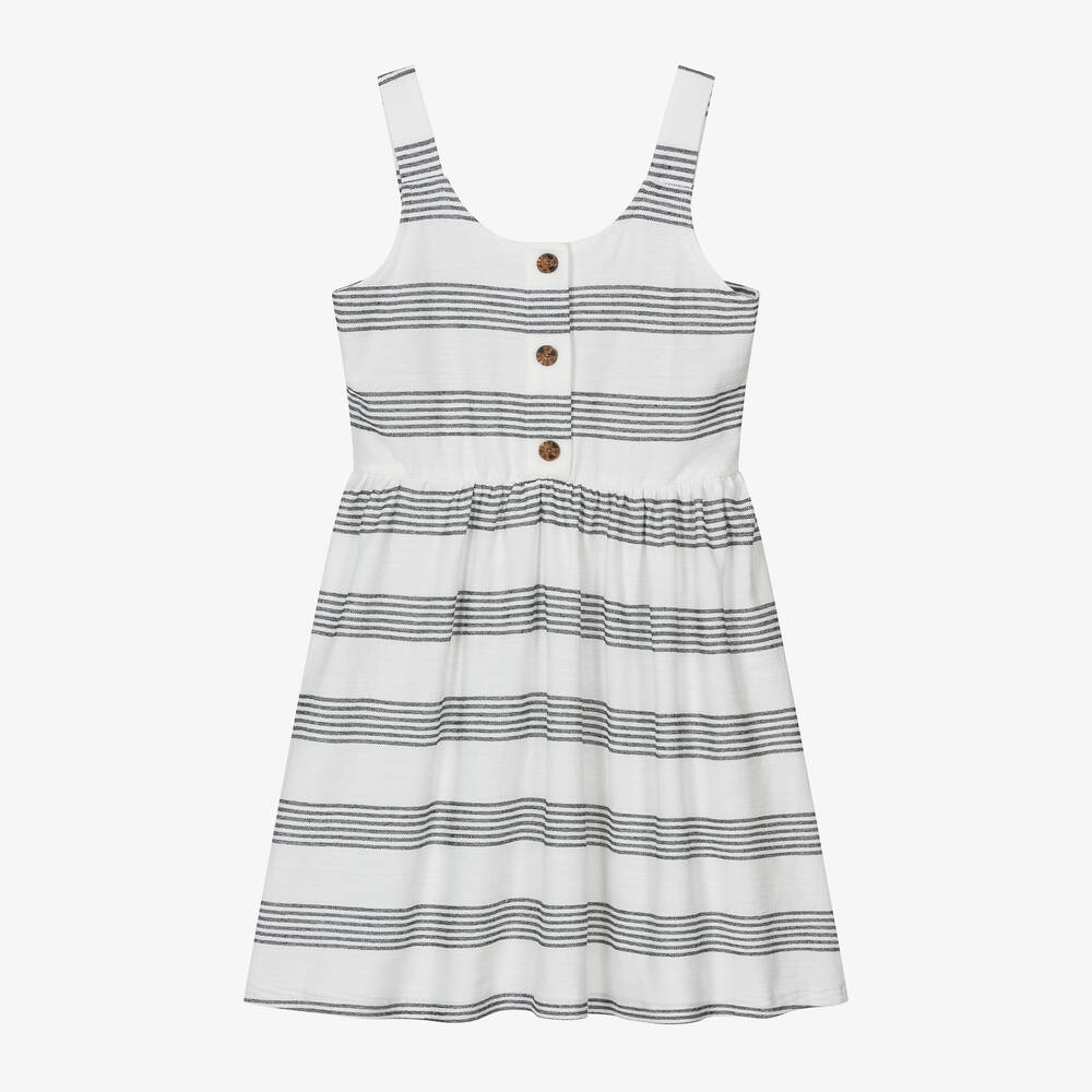 Mayoral - Girls Ivory & Black Stripe Cotton Dress | Childrensalon