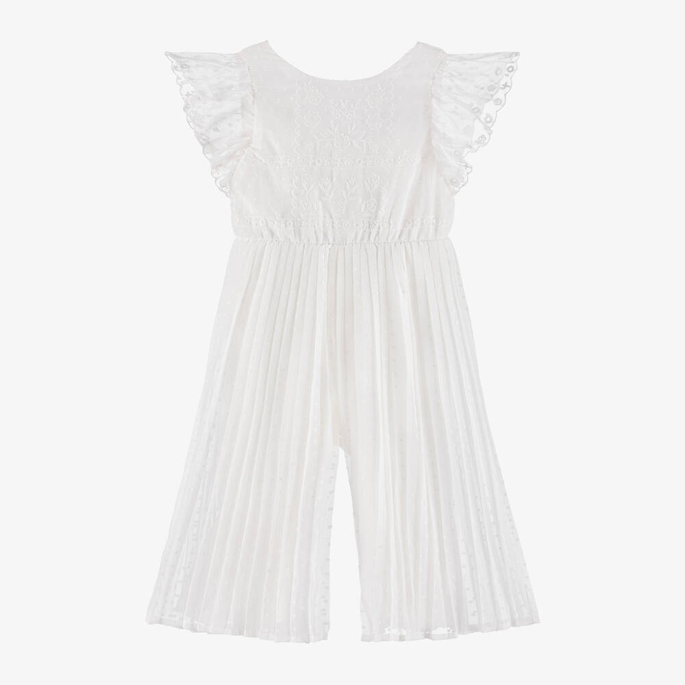 Mayoral - Girls Ivory Chiffon Pleated Jumpsuit  | Childrensalon