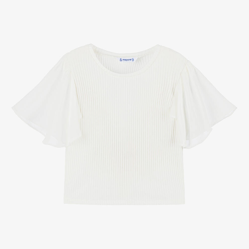 Mayoral - Girls Ivory Cotton Rib T-Shirt | Childrensalon