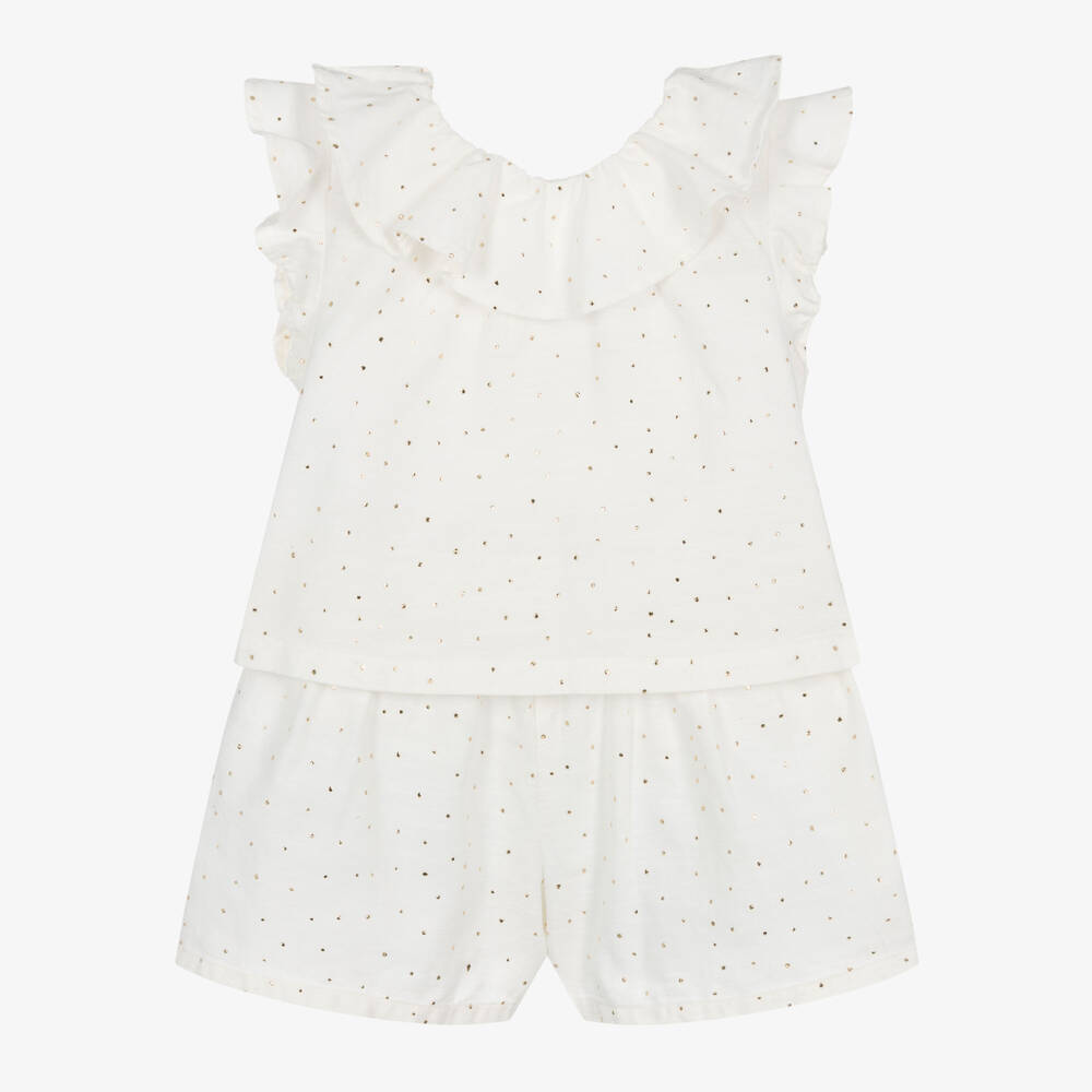 Mayoral - Girls Ivory Cotton Shorts Set | Childrensalon