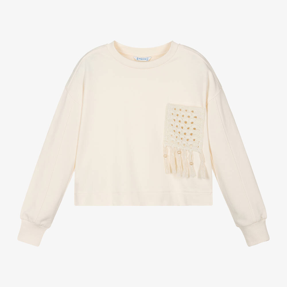 Mayoral - Girls Ivory Cotton Sweatshirt | Childrensalon