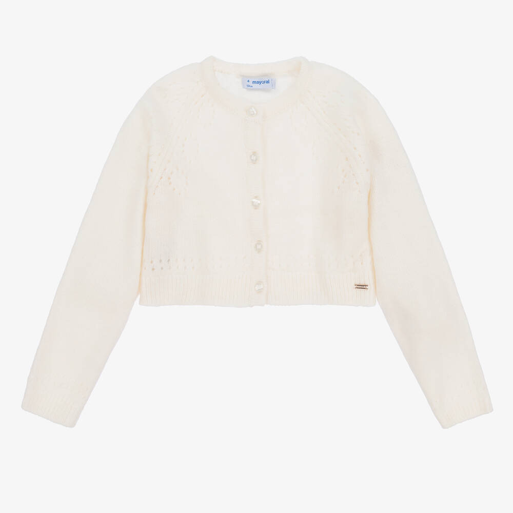 Mayoral - Girls Ivory Cropped Knitted Cardigan | Childrensalon Outlet