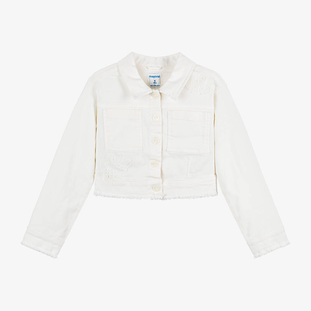 Mayoral - Girls Ivory Denim Jacket | Childrensalon