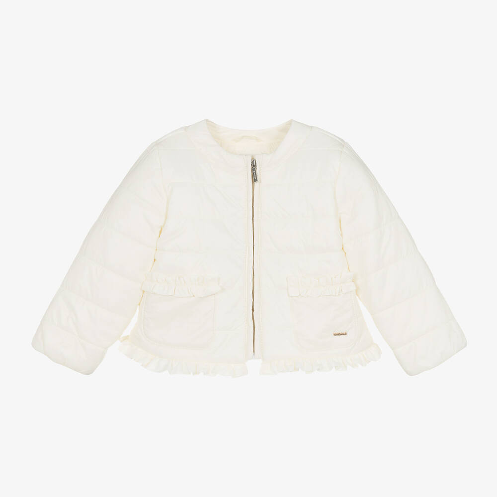 Mayoral - Girls Ivory Pocket Puffer Jacket | Childrensalon