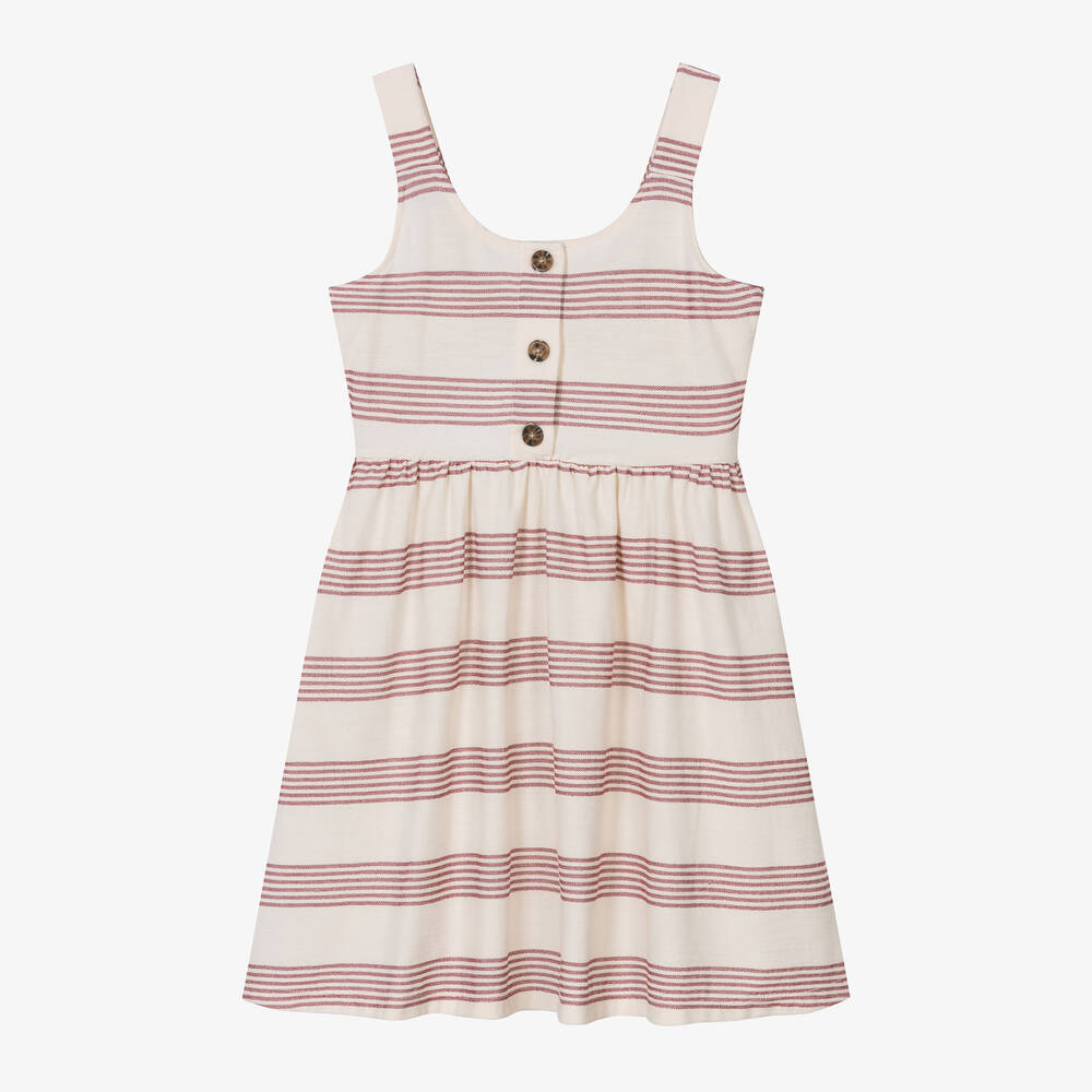 Mayoral - Girls Ivory & Red Stripe Cotton Dress | Childrensalon