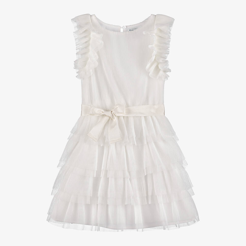 Mayoral - Girls Ivory Tulle Plissé Dress | Childrensalon