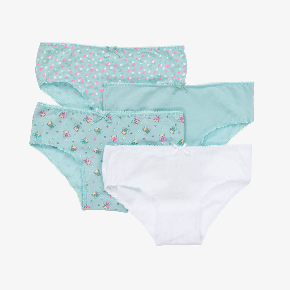 Mayoral - Girls Light Blue Cotton Knickers (4 Pack) | Childrensalon