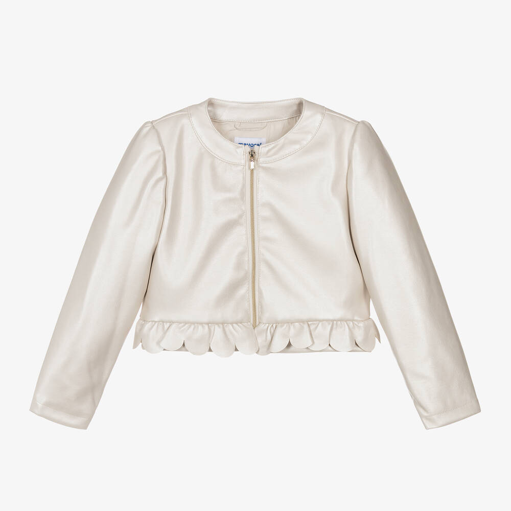 Mayoral - Girls Pearlescent Beige Faux Leather Jacket | Childrensalon