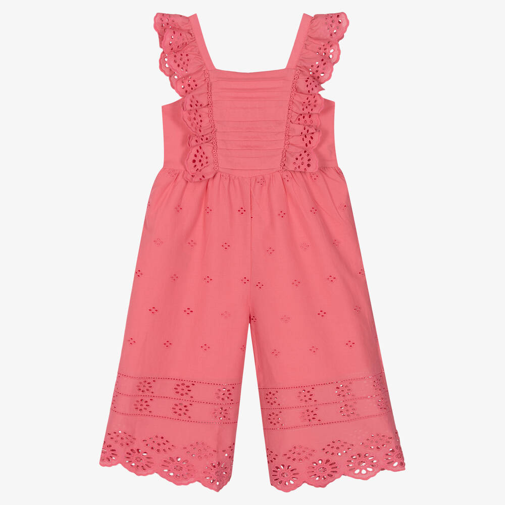 Mayoral - Girls Pink Broderie Anglaise Jumpsuit | Childrensalon Outlet