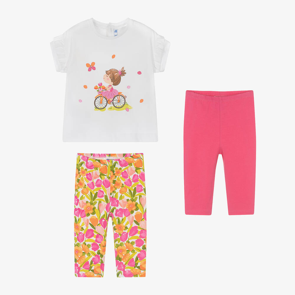 Mayoral - Girls Pink Floral Cotton Leggings Set | Childrensalon