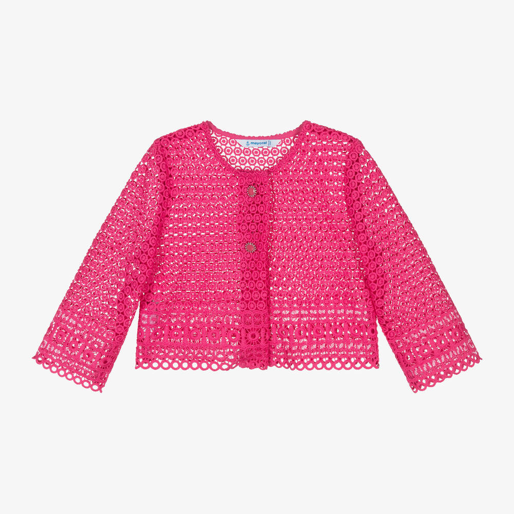 Mayoral - Girls Pink Guipure Lace Cardigan | Childrensalon