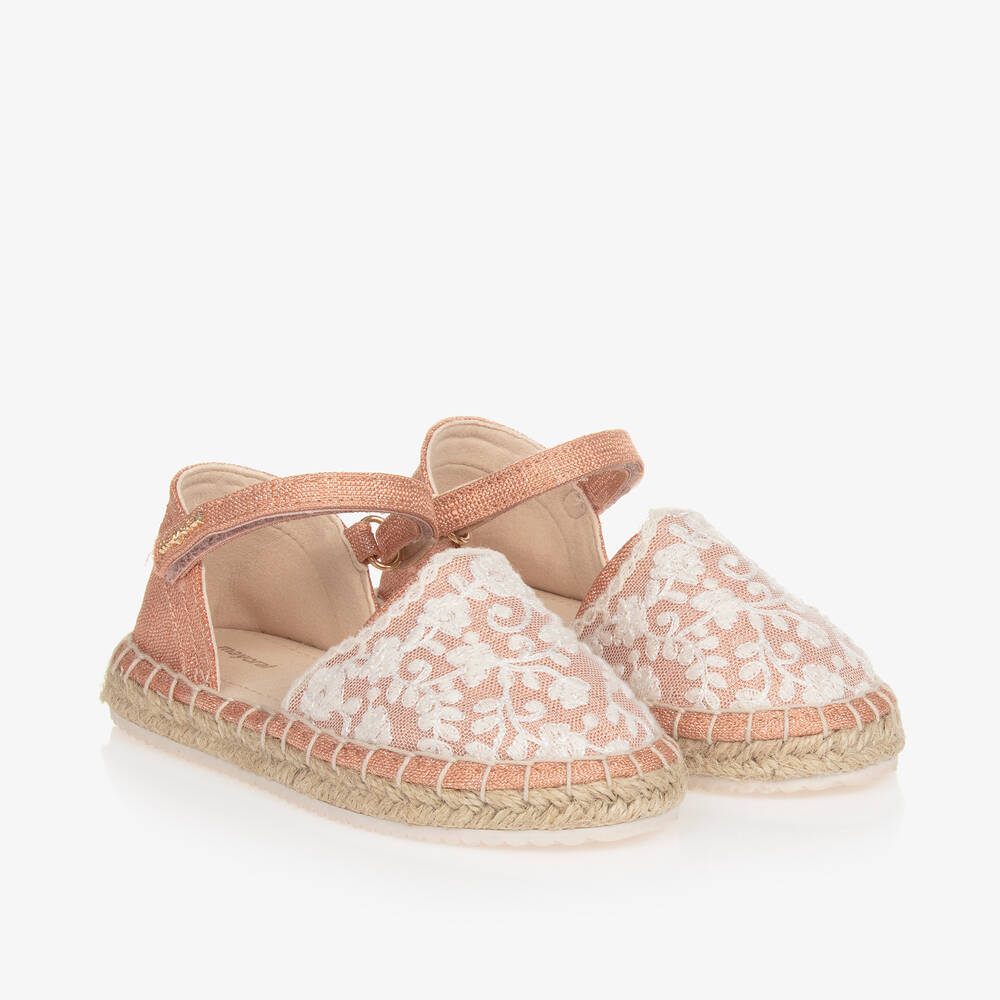 Mayoral - Girls Pink Lace Espadrille Sandals | Childrensalon