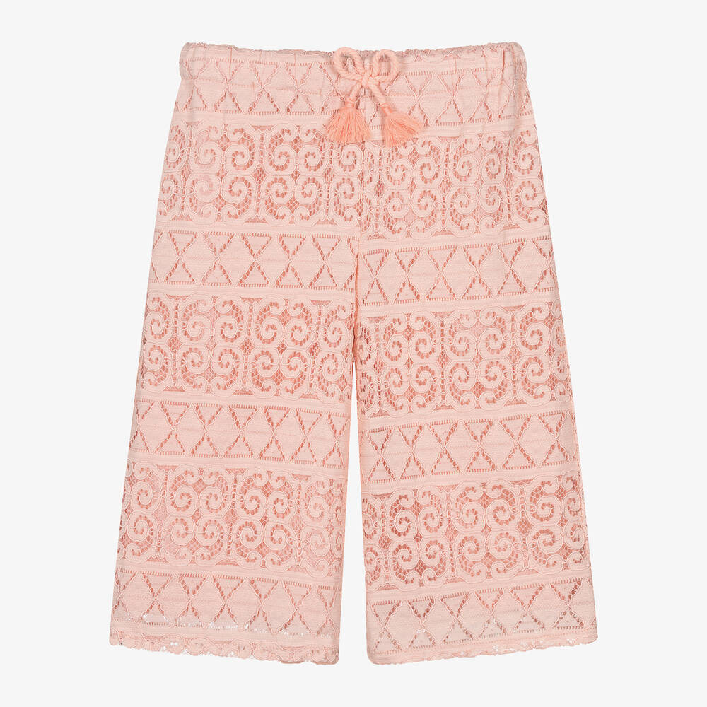 Mayoral - Girls Pink Lace Wide Leg Trousers | Childrensalon