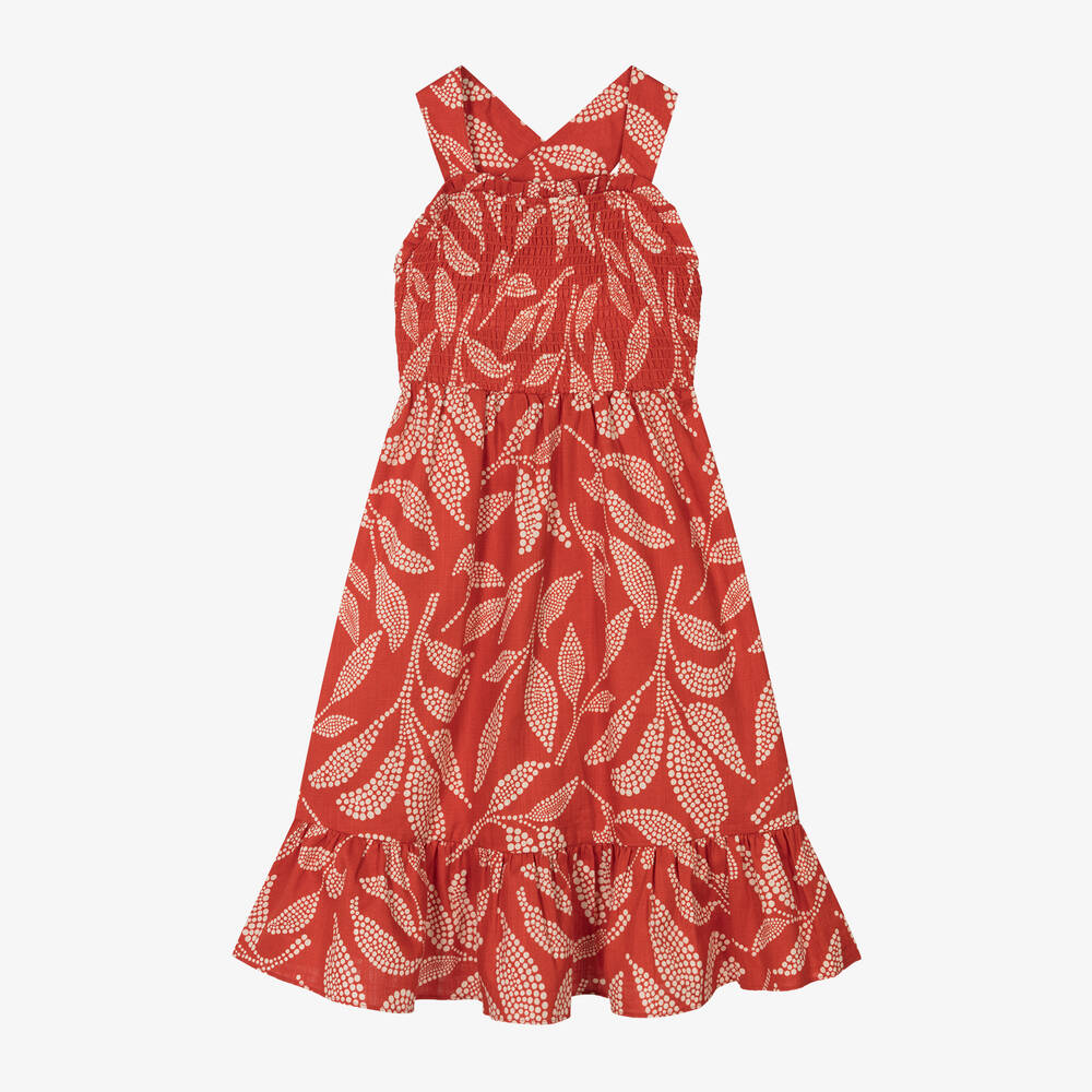 Mayoral - Girls Red Cotton Floral Dress | Childrensalon