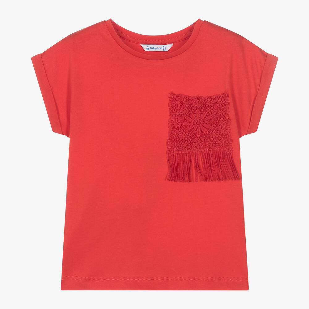 Mayoral - Girls Red Cotton T-Shirt | Childrensalon