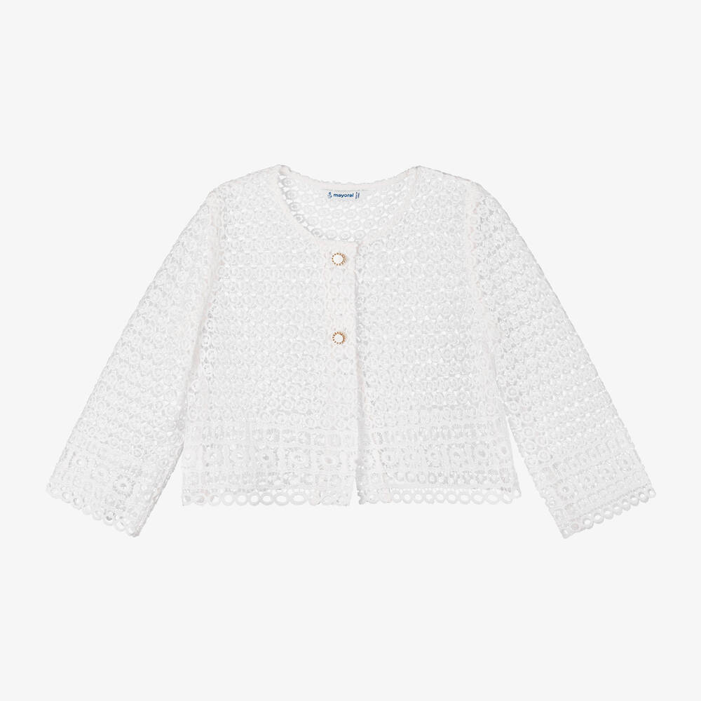 Mayoral - Girls White Guipure Lace Cardigan | Childrensalon