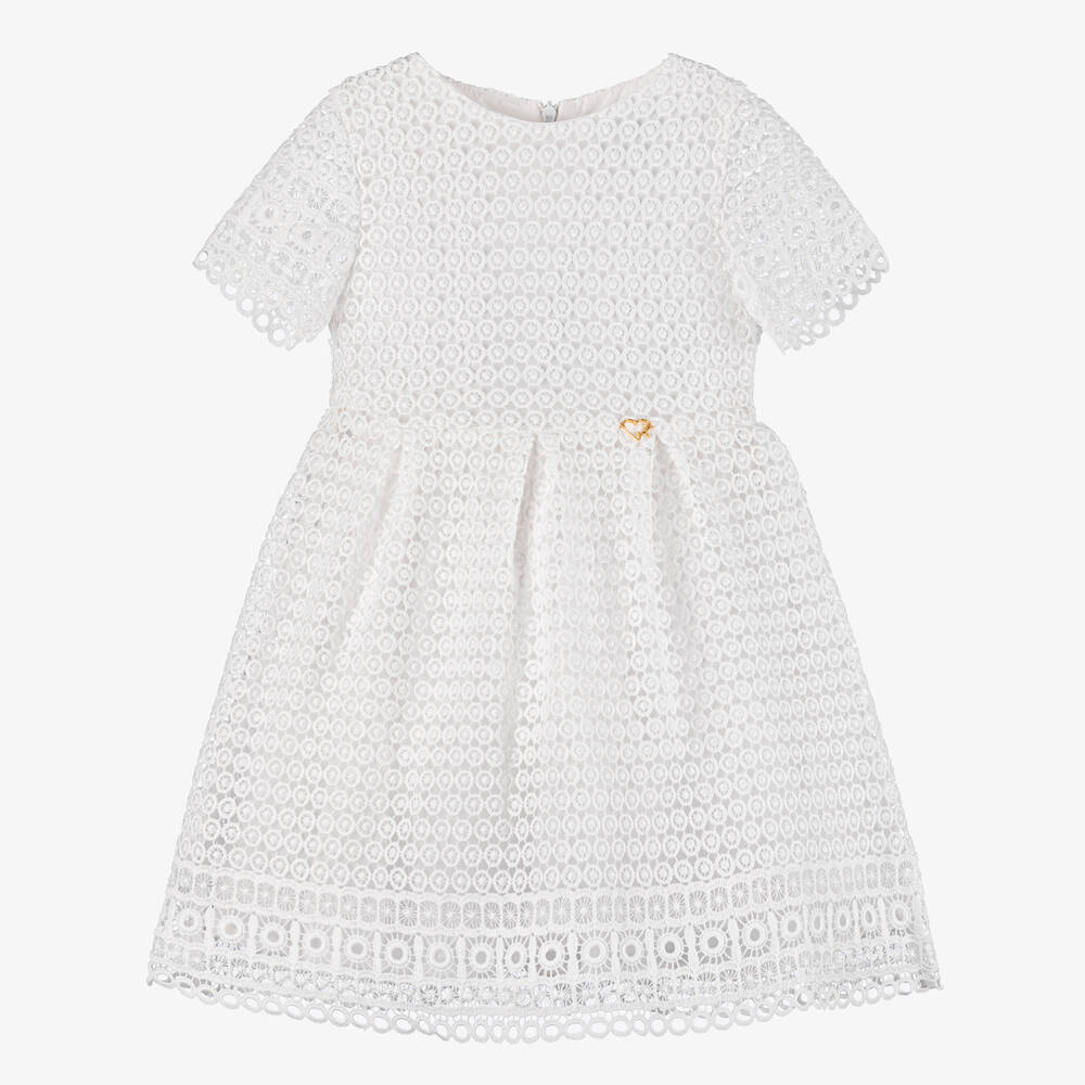 Mayoral - Girls White Guipure Lace Dress | Childrensalon