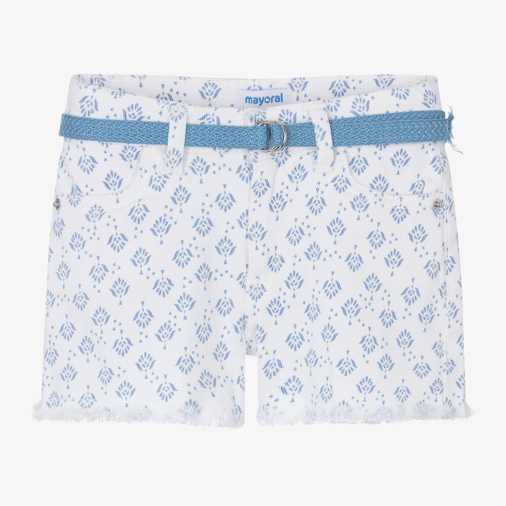 Mayoral - Girls White Patterned Twill Shorts  | Childrensalon