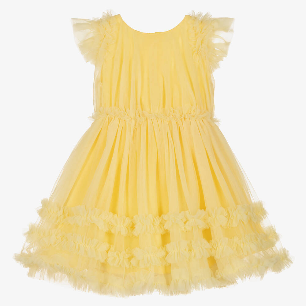 Mayoral - Girls Yellow Frilled Tulle Dress | Childrensalon Outlet