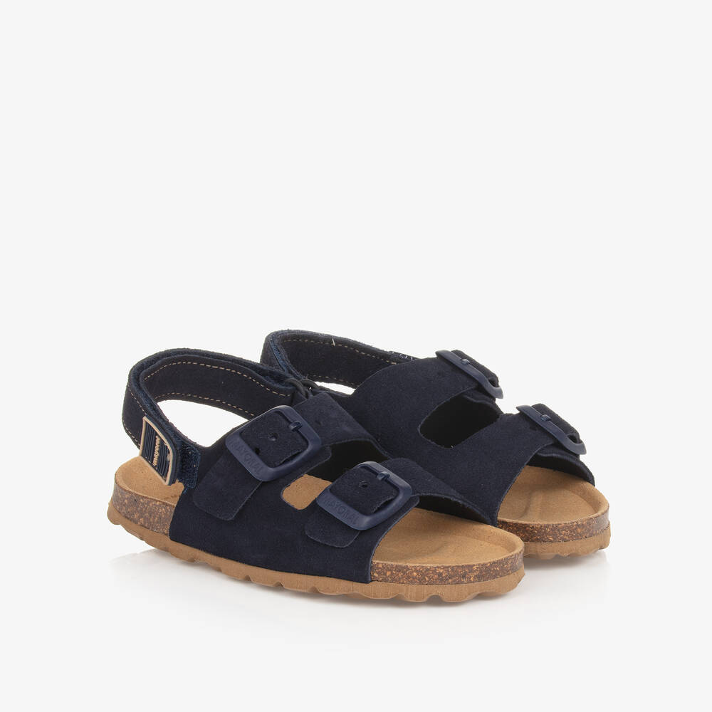 Mayoral - Navy Blue Suede Leather Baby Sandals | Childrensalon