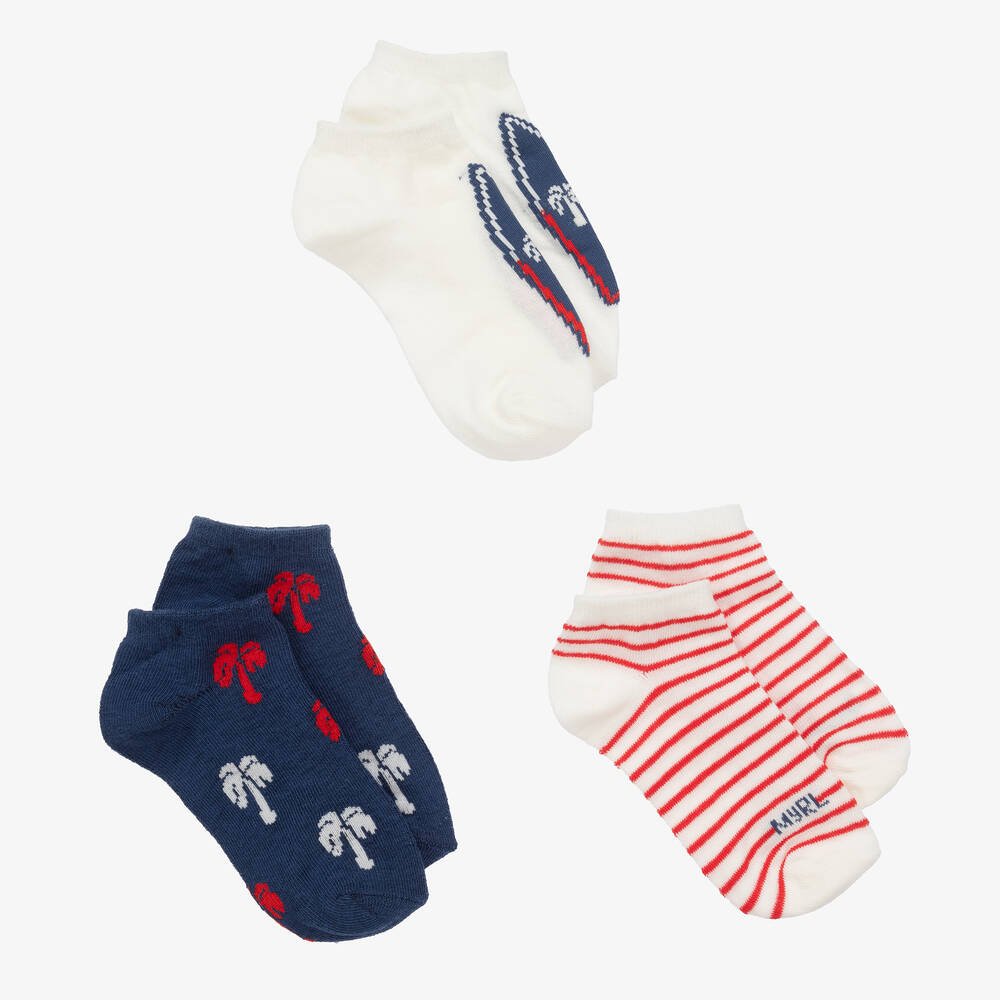 Mayoral - Teen Boys Ivory & Blue Palm Tree Socks (3 Pack) | Childrensalon