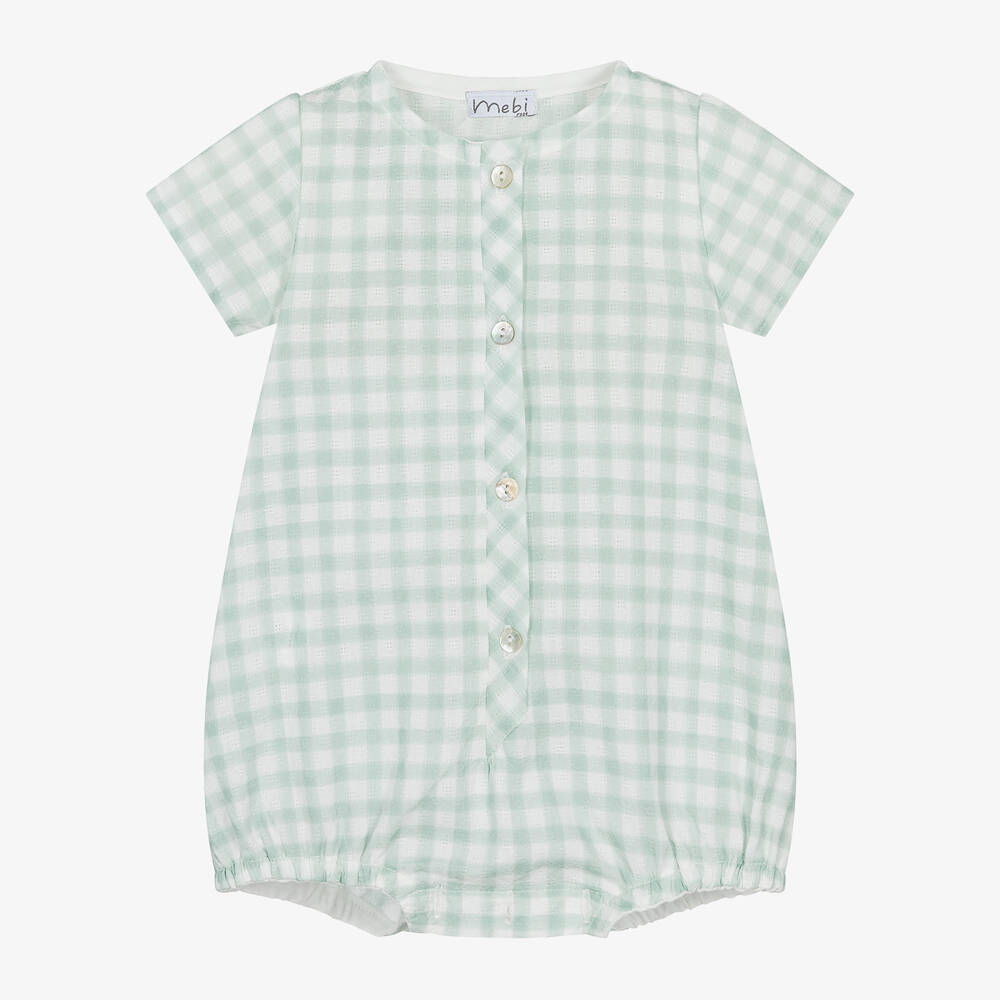 Mebi - Baby Boys Green Check Cotton Shortie | Childrensalon