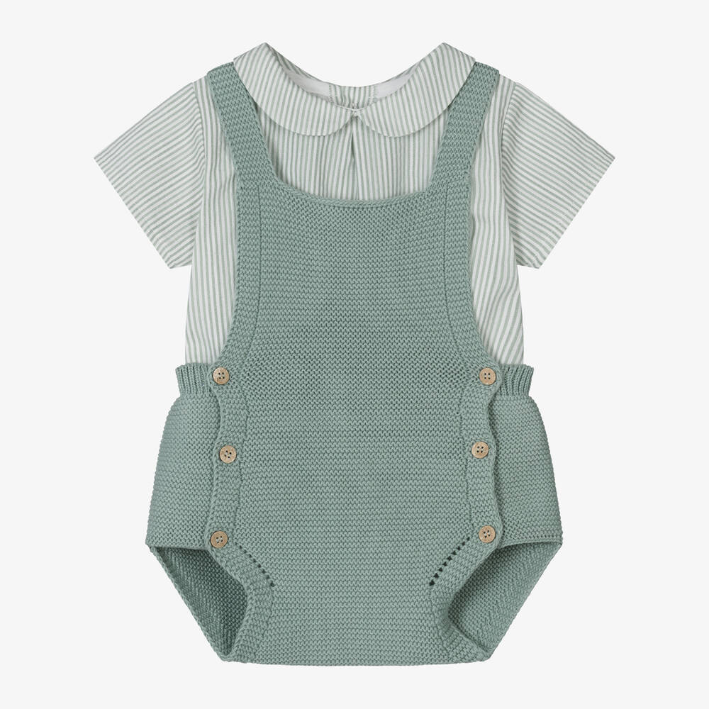 Mebi - Ensemble barboteuse verte en maille | Childrensalon