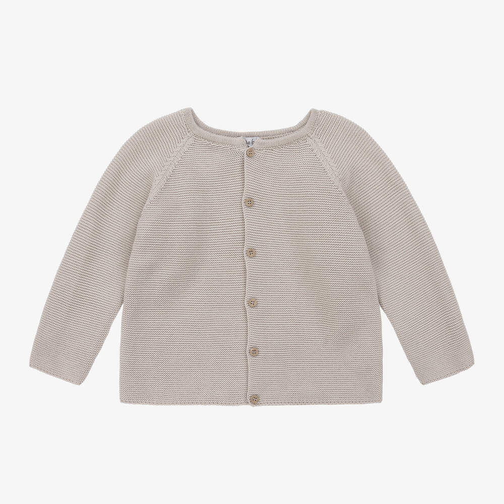 Mebi - Beige Cotton Knit Cardigan | Childrensalon