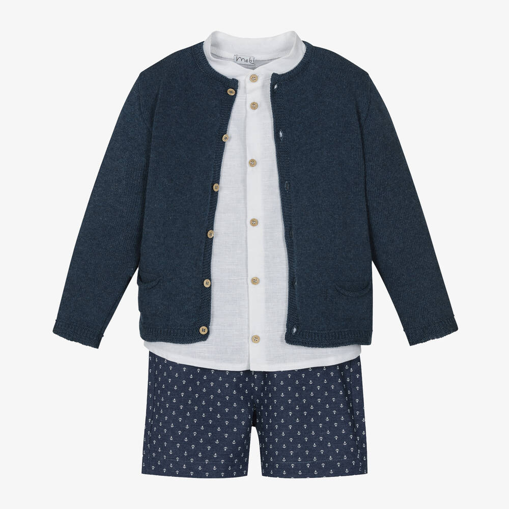 Mebi - Boys Blue Anchor Cotton Shorts Set | Childrensalon