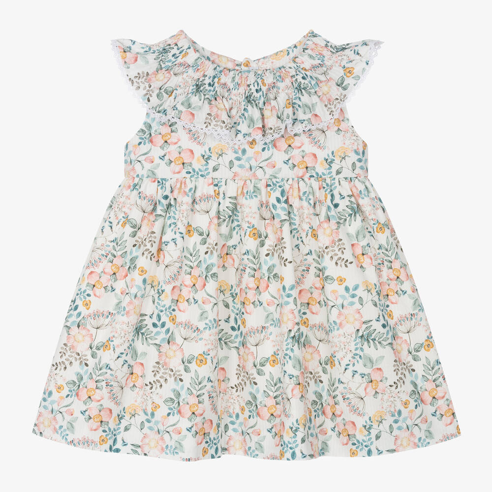 Mebi - Girls Ivory Cotton Floral Dress | Childrensalon