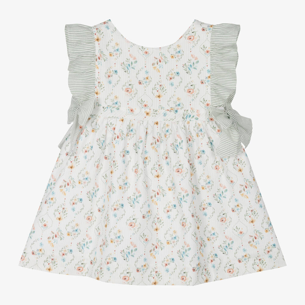 Mebi - Girls Ivory Cotton Floral Dress | Childrensalon