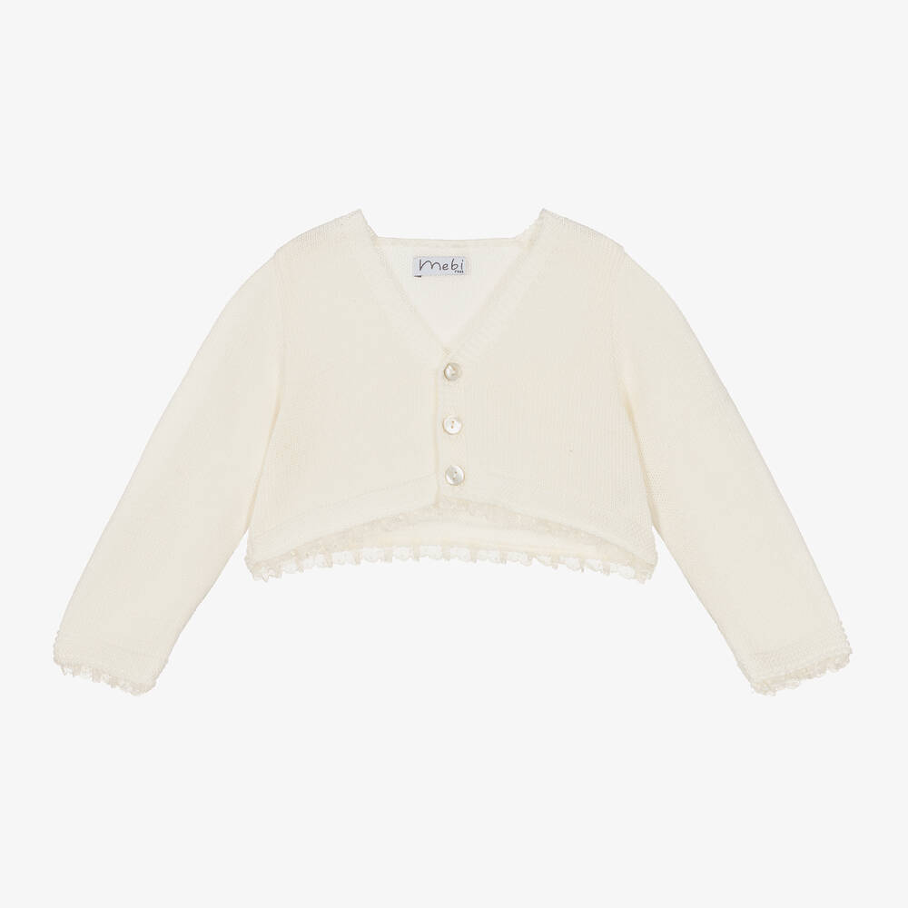 Mebi - Girls Ivory Cotton Knit Bolero Cardigan | Childrensalon