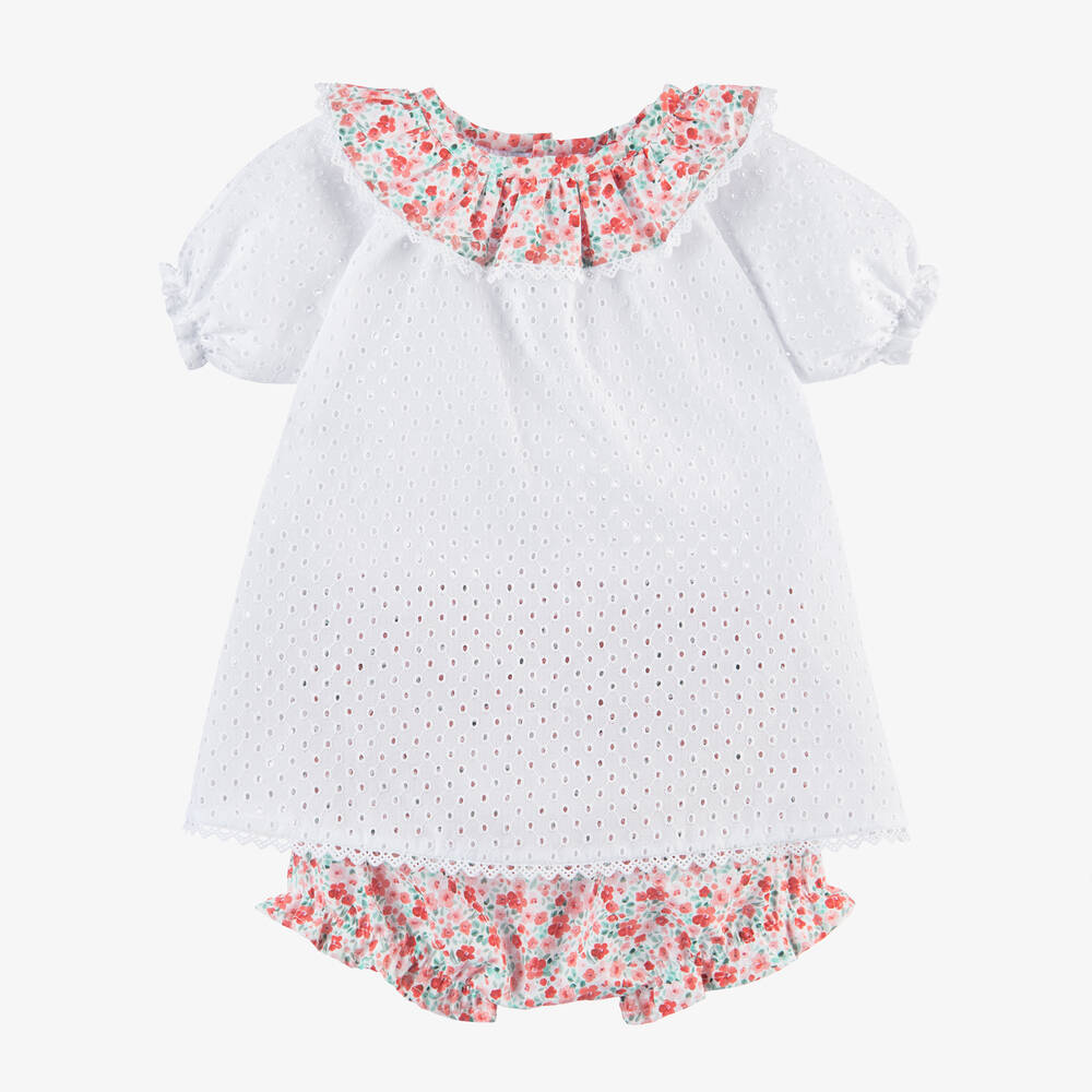 Mebi - Girls White & Pink Cotton Shorts Set | Childrensalon