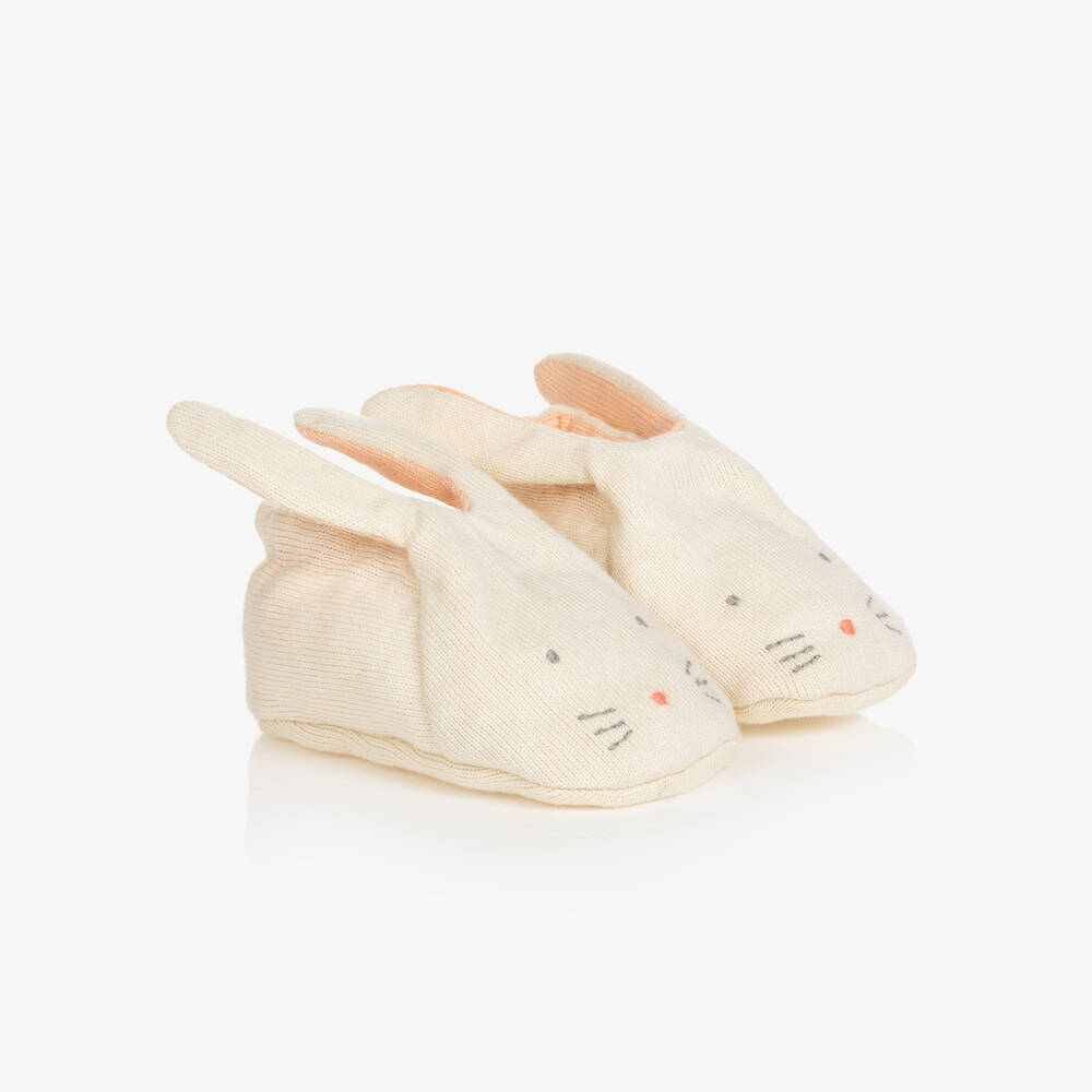 Meri Meri - Baby Girls Ivory Cotton Bunny Booties | Childrensalon