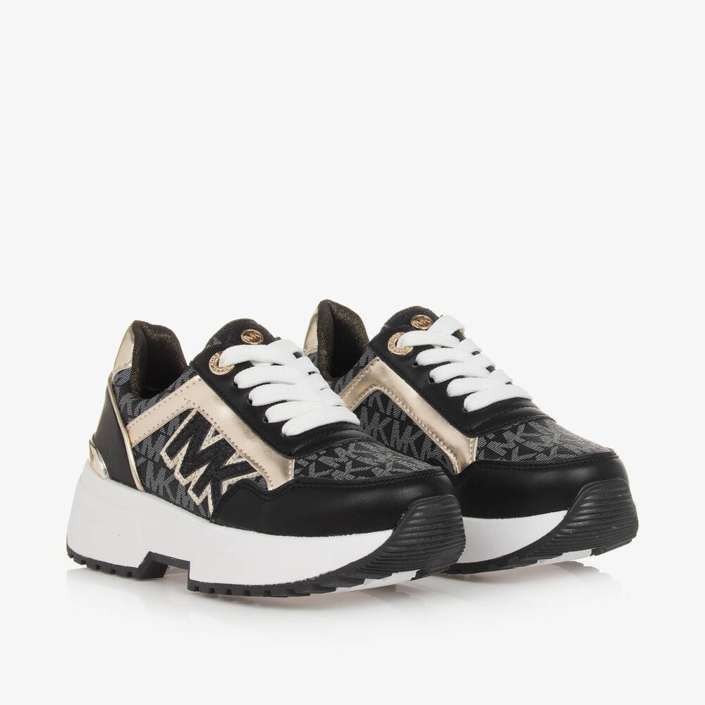 Michael Kors Kids - Girls Black MK Monogram Trainers | Childrensalon