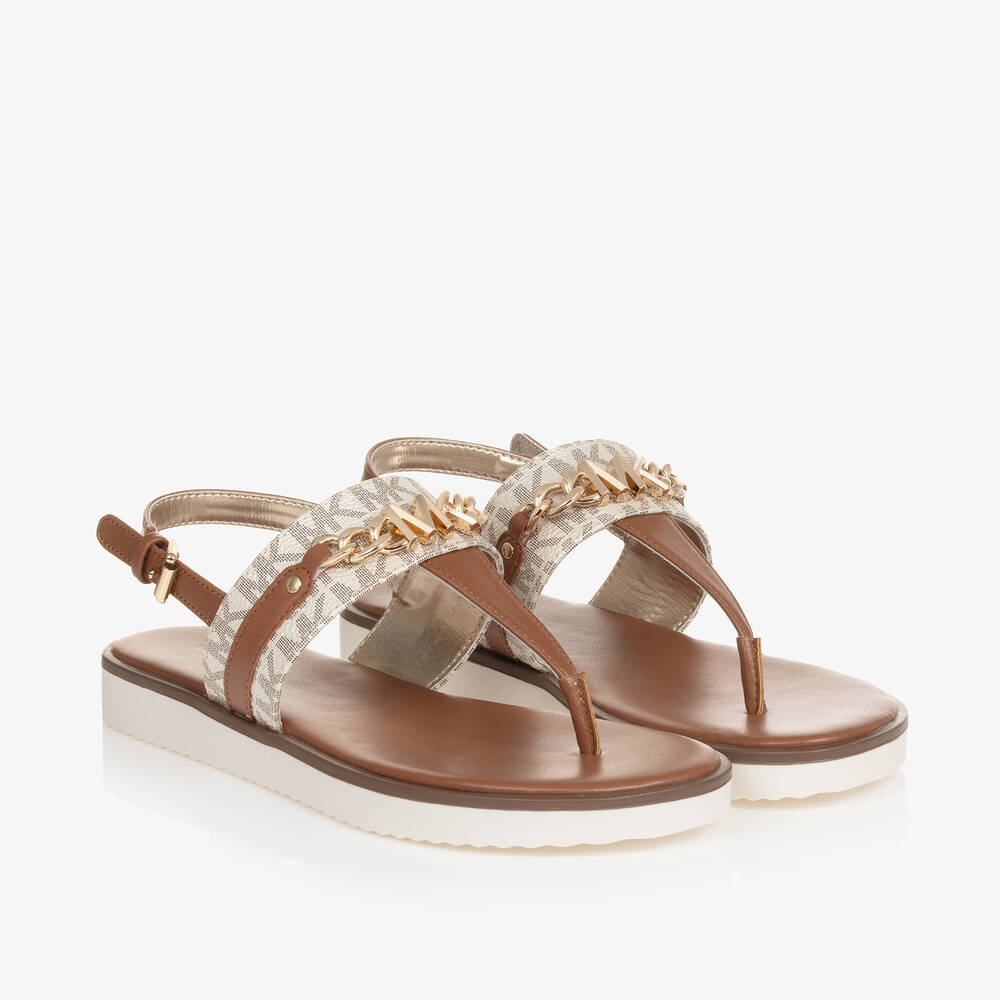 Michael Kors Kids - Girls Brown Faux Leather Sandals | Childrensalon