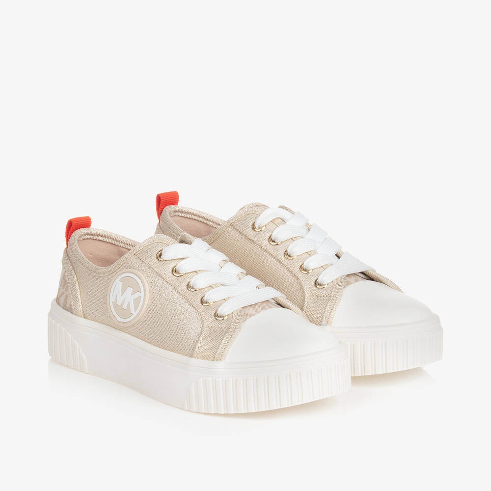 Michael Kors Kids - Girls Gold Canvas Trainers | Childrensalon