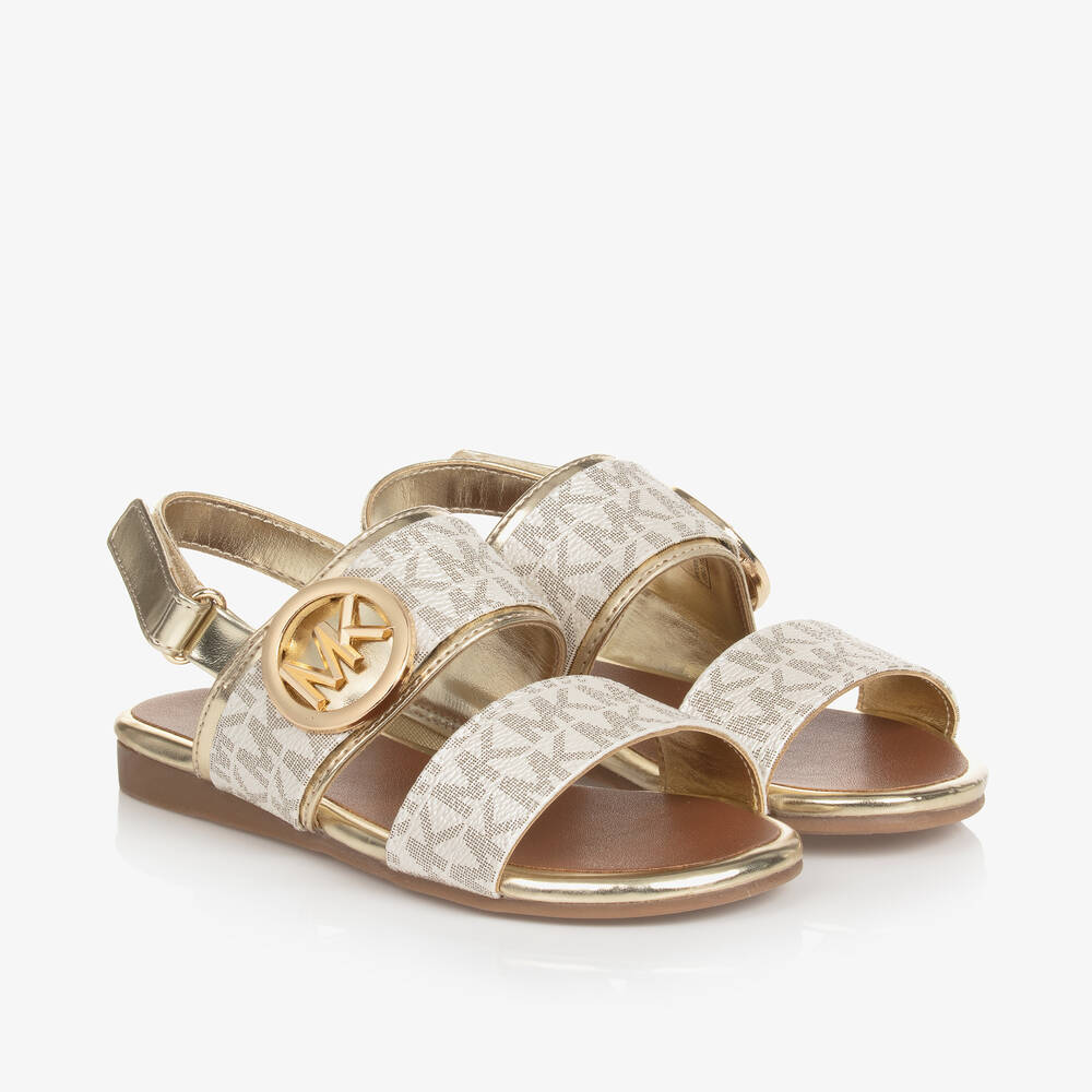 Michael Kors Kids - Girls Gold MK Velcro Sandals | Childrensalon