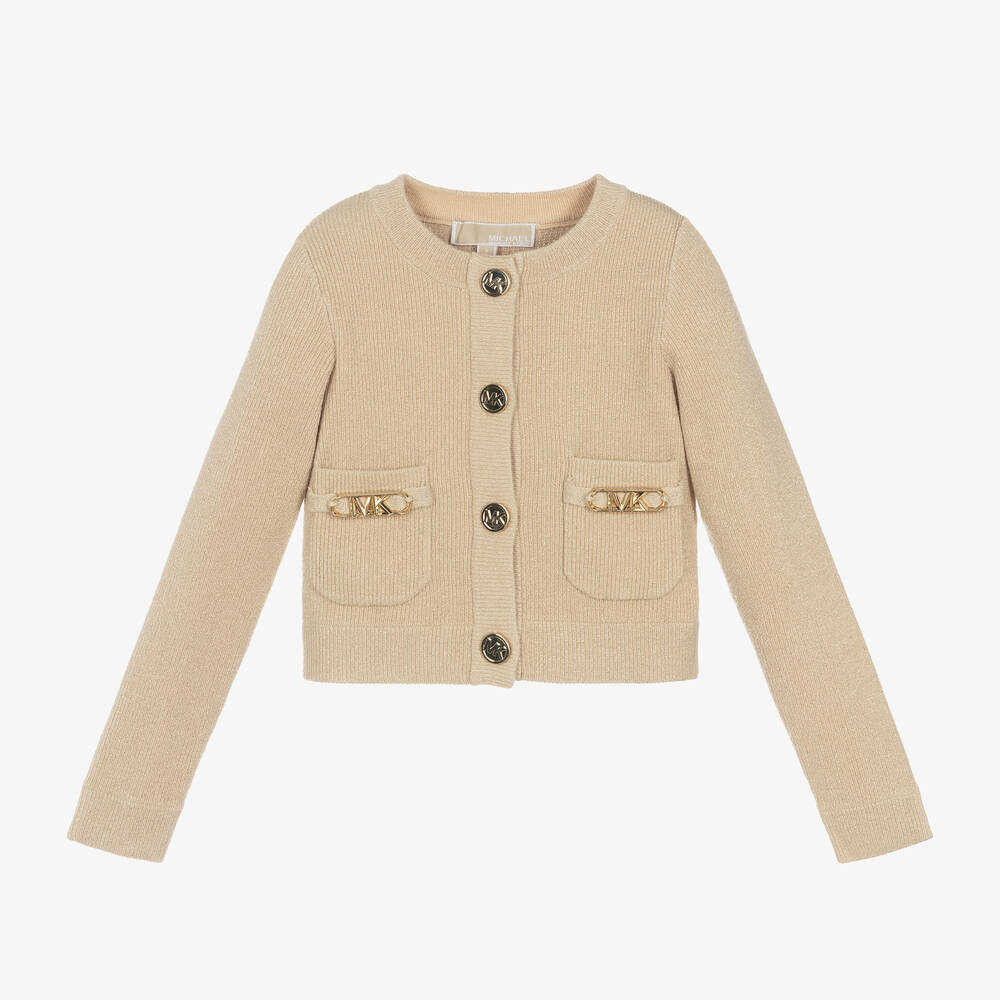 Michael Kors Kids - Girls Gold Ribbed Knit Viscose Cardigan | Childrensalon