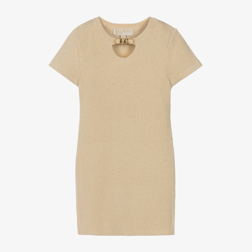 Michael Kors Kids - Girls Gold Ribbed Knit Viscose Dress | Childrensalon